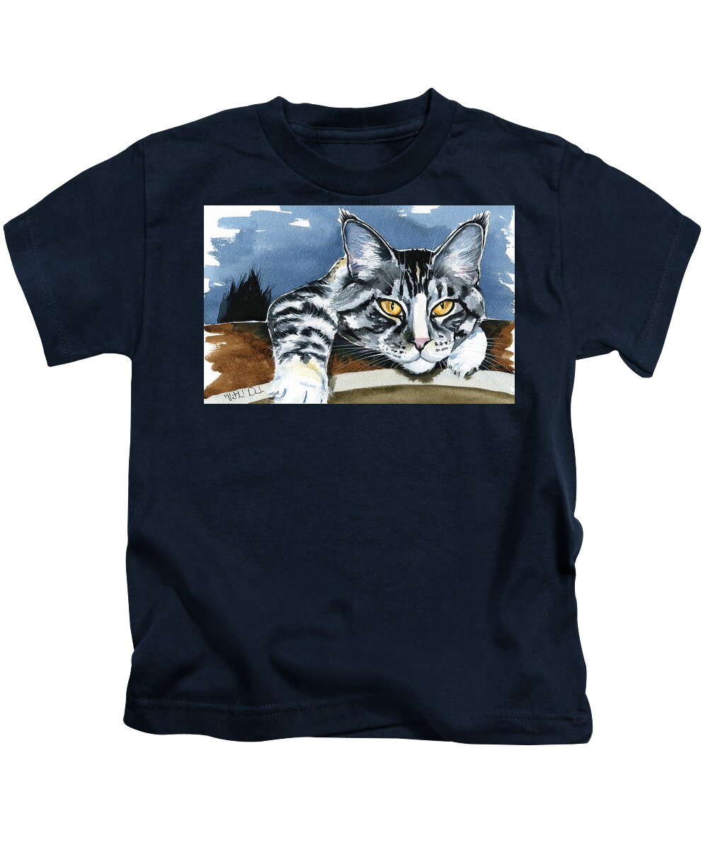 Cat Kids T-Shirt featuring the painting Smilla - Maine coon Cat Painting by Dora Hathazi Mendes