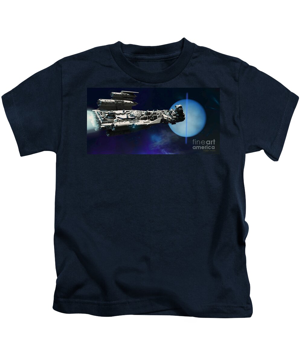 Space Art Kids T-Shirt featuring the painting Spaceship to Neptune by Corey Ford