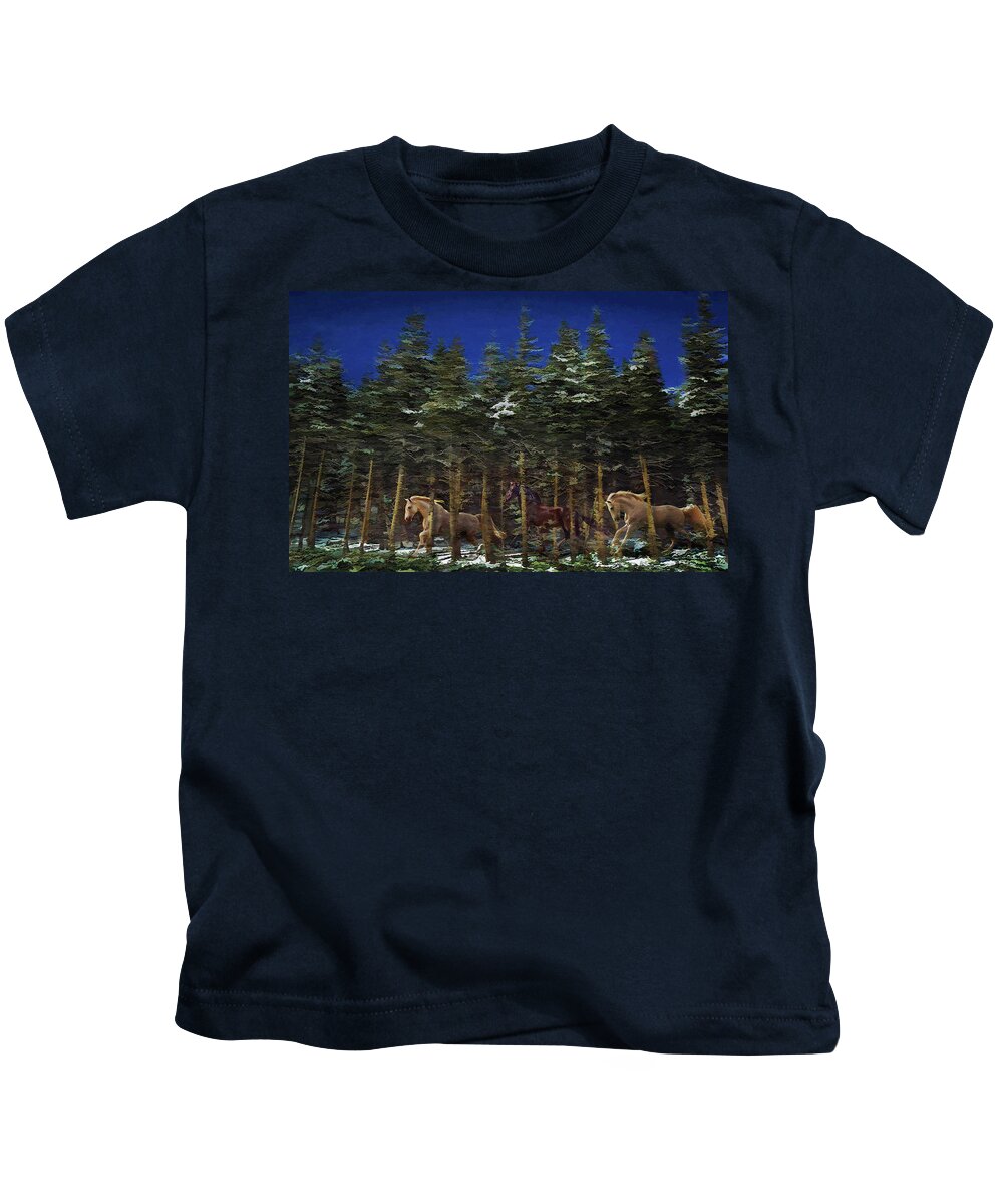 Herds Horses Kids T-Shirt featuring the photograph Spirits of the Forest by Melinda Hughes-Berland