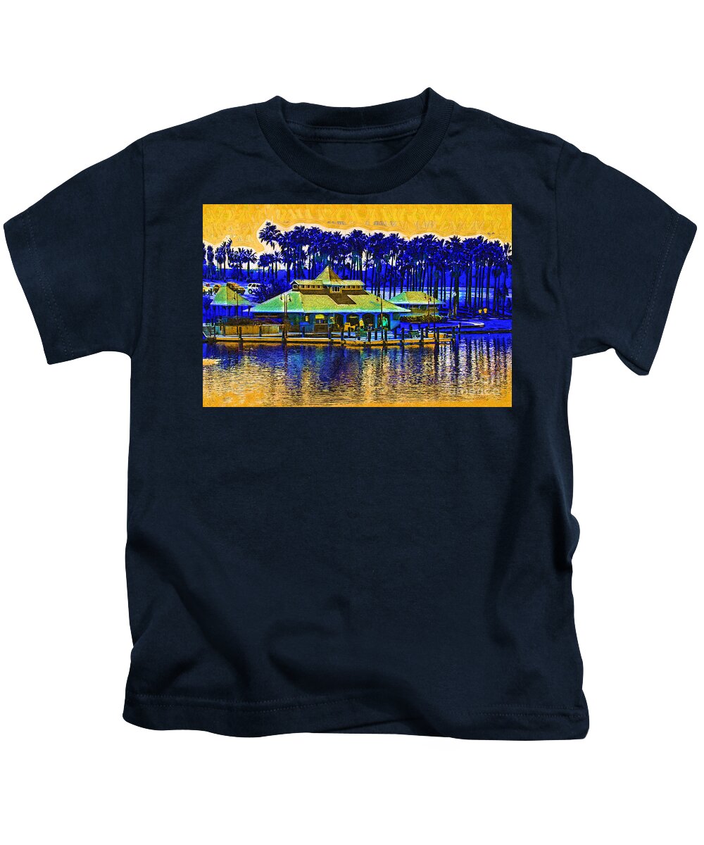 Boathouse Kids T-Shirt featuring the digital art Sunrise At The Boat Dock by Kirt Tisdale