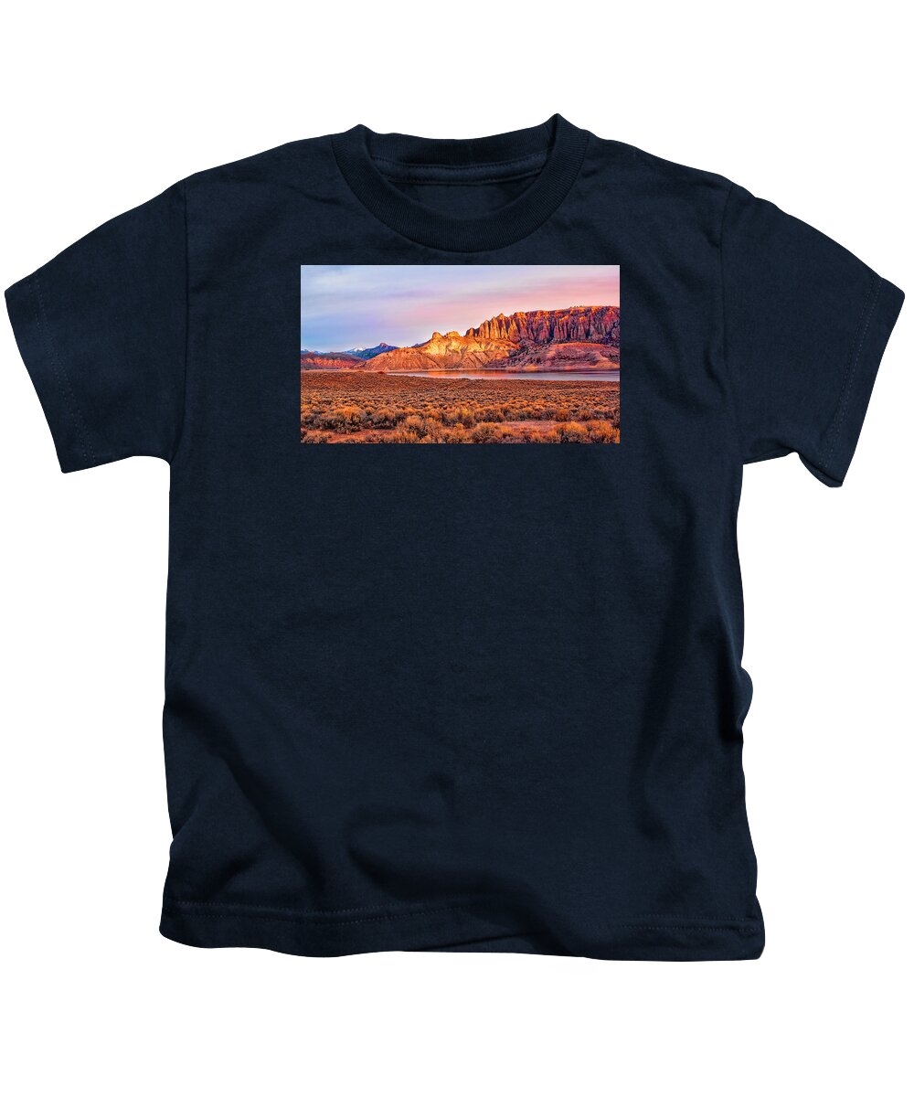 Colorado Kids T-Shirt featuring the digital art Sunrise on Dillon Pinnacles by Rick Wicker