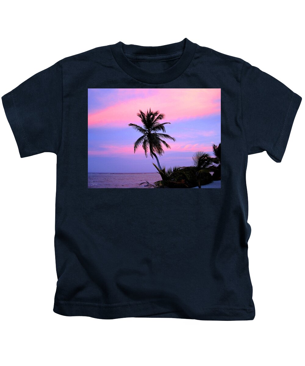 Palm Kids T-Shirt featuring the photograph Sunset at Akumal Sur Beach by Christopher Spicer