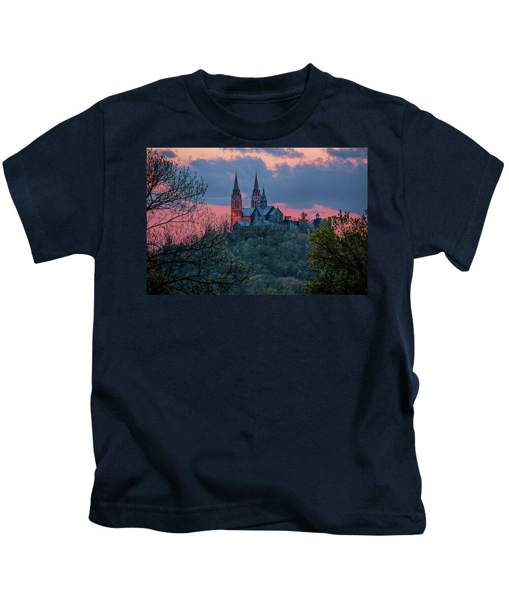 Holy Hill Kids T-Shirt featuring the photograph Sunset at Holy Hill by Susan Rissi Tregoning