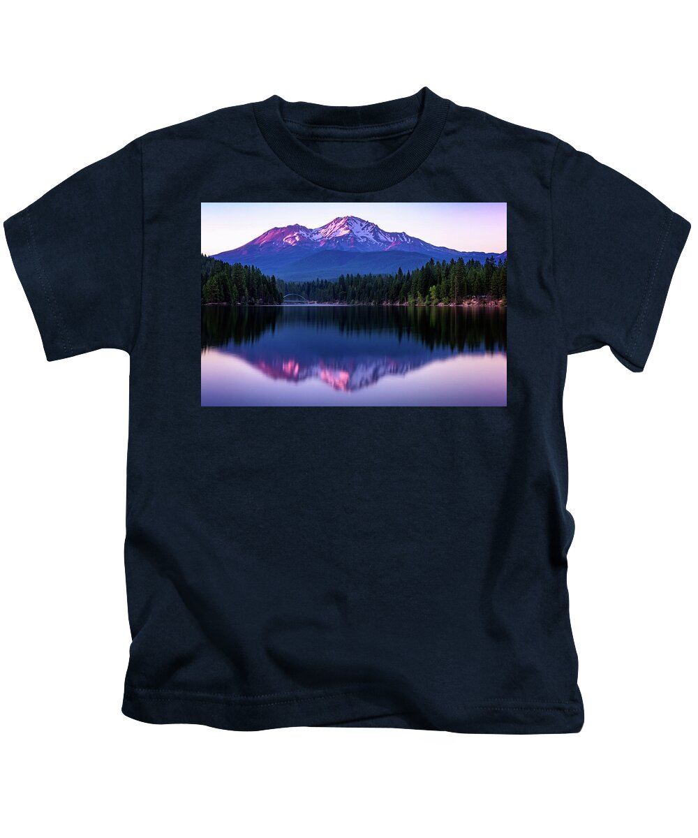 California Kids T-Shirt featuring the photograph Sunset Reflection on Lake Siskiyou of Mount Shasta by John Hight