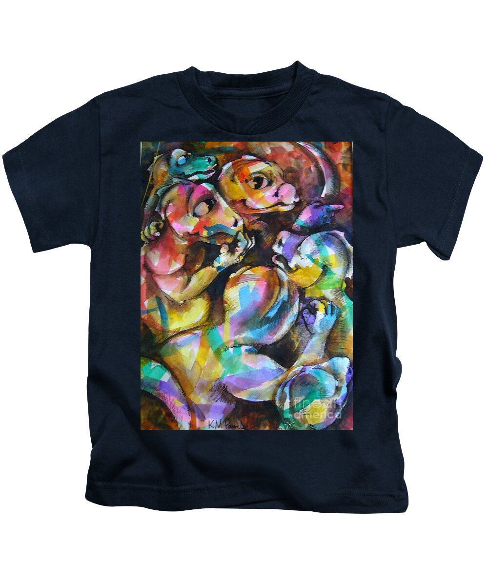 Dragon Kids T-Shirt featuring the painting Tea time gossip by K M Pawelec