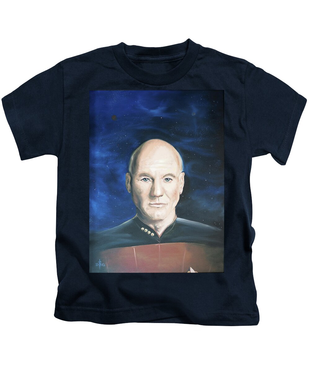 Picard Kids T-Shirt featuring the painting The CO by David Bader