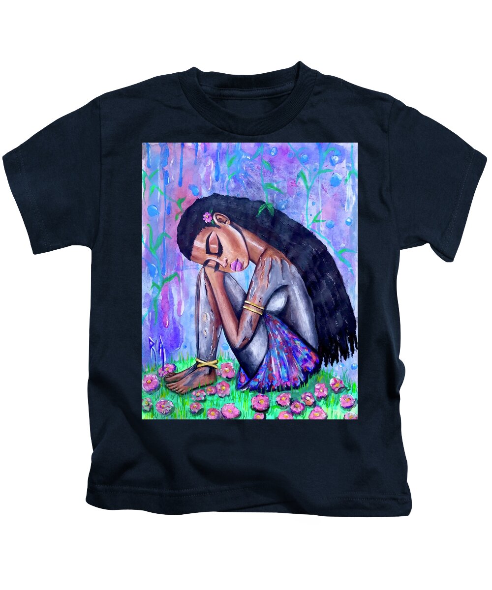 Eve Kids T-Shirt featuring the painting The Last Eve in Eden by Artist RiA