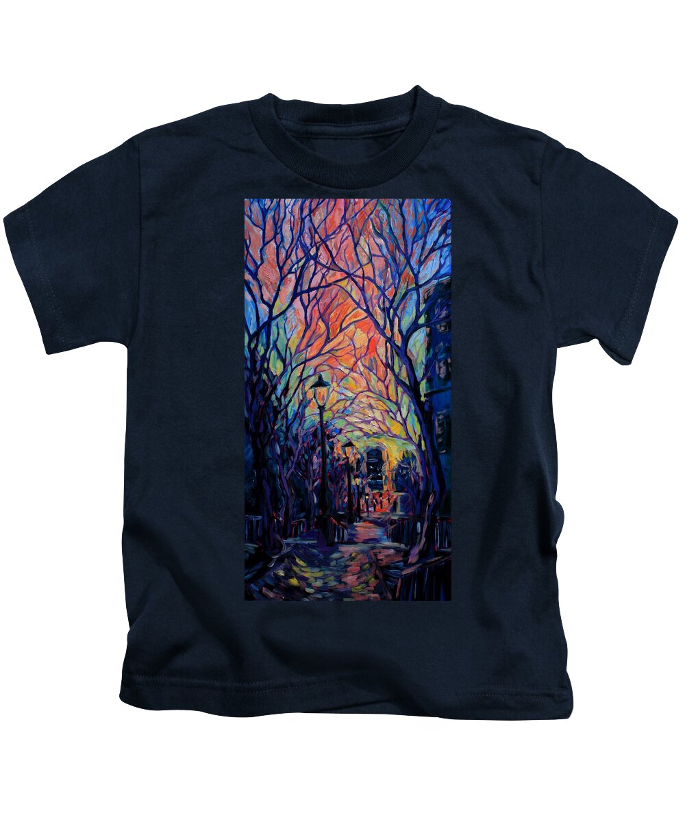 Paris Kids T-Shirt featuring the painting The Lights Turn on in Montmartre by Alison Stevenson