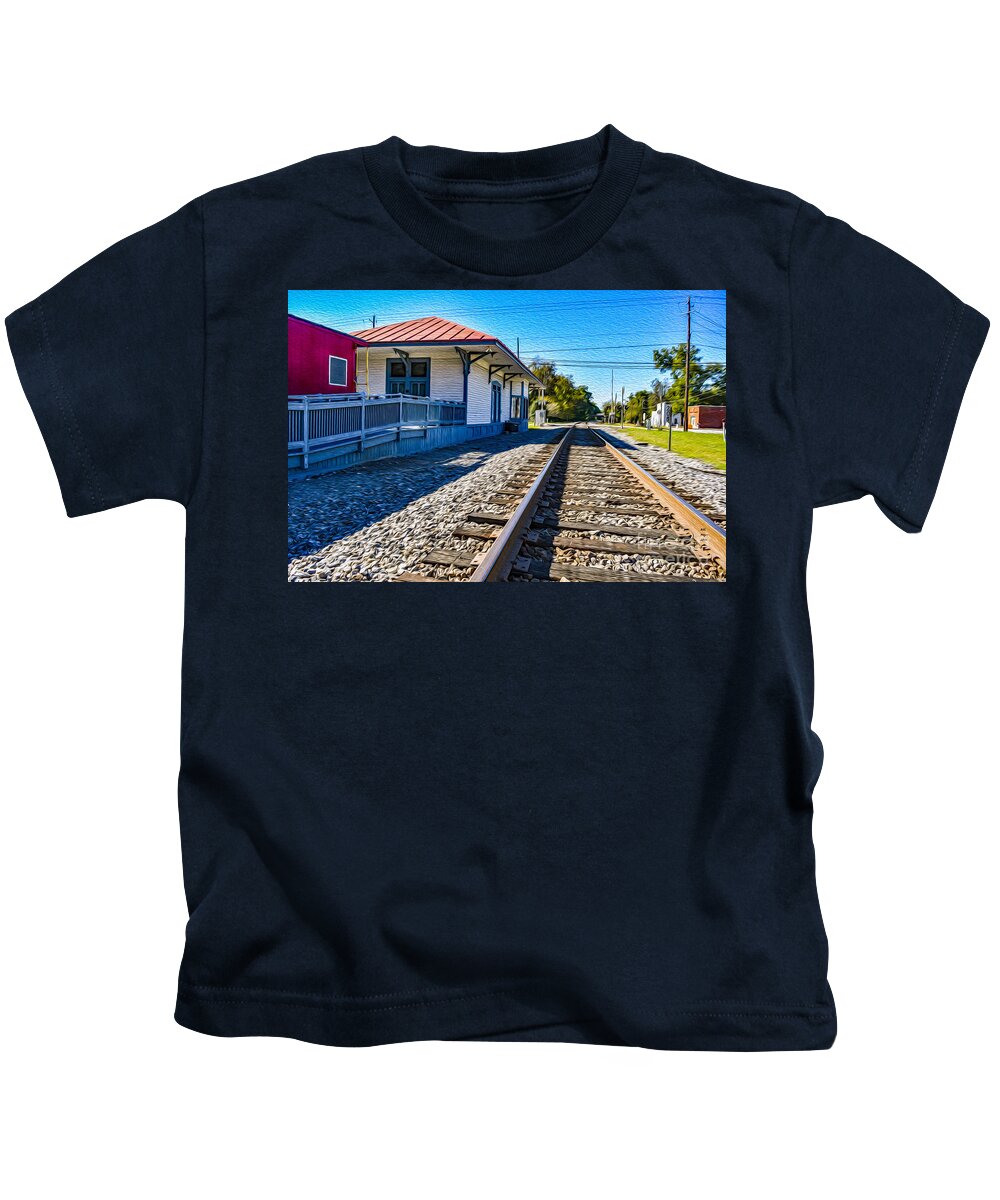 Trans Kids T-Shirt featuring the painting The Old Byron Train Depot by DB Hayes