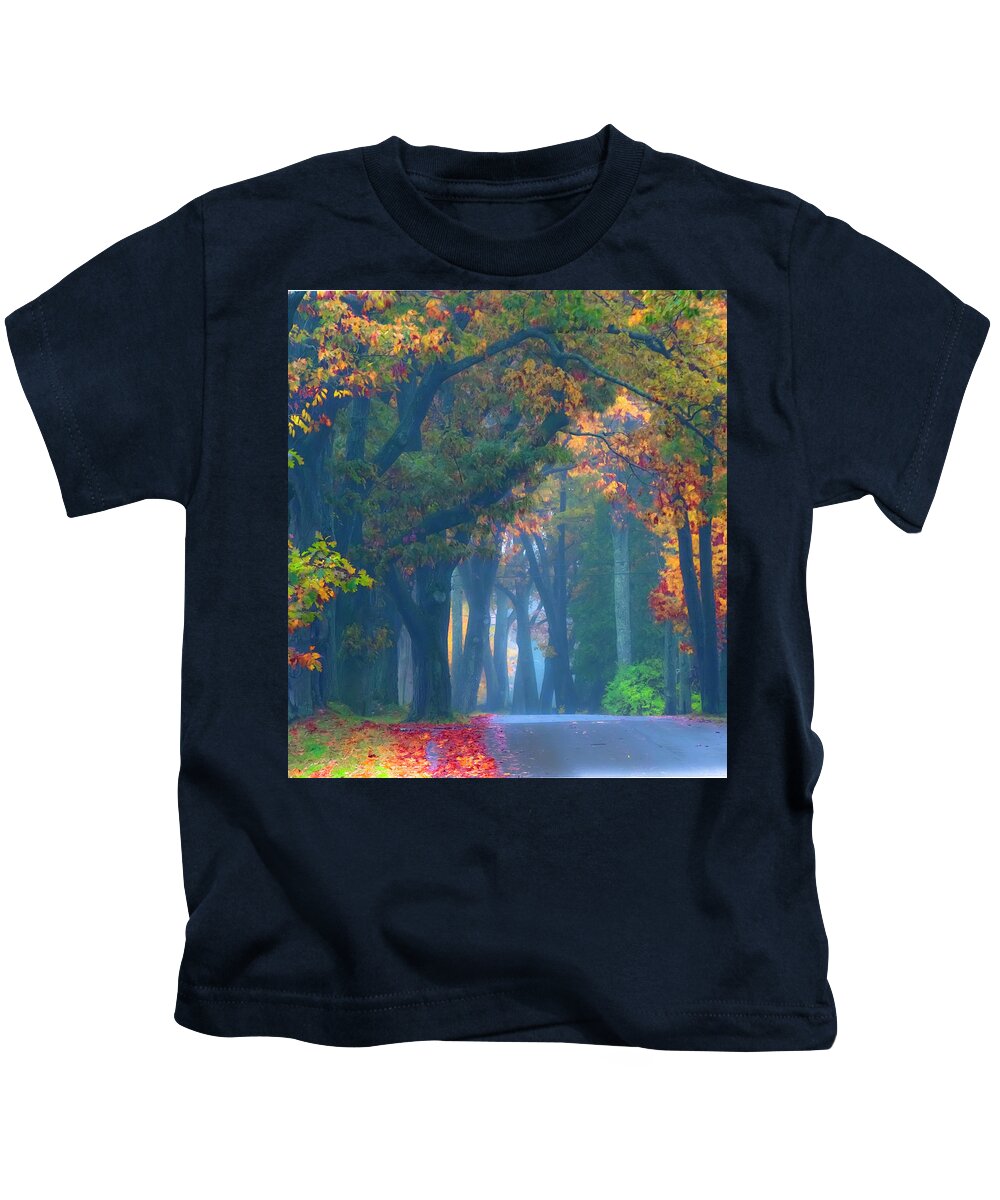 Fall Kids T-Shirt featuring the photograph Trees Crossing the Road by Jeff Cooper