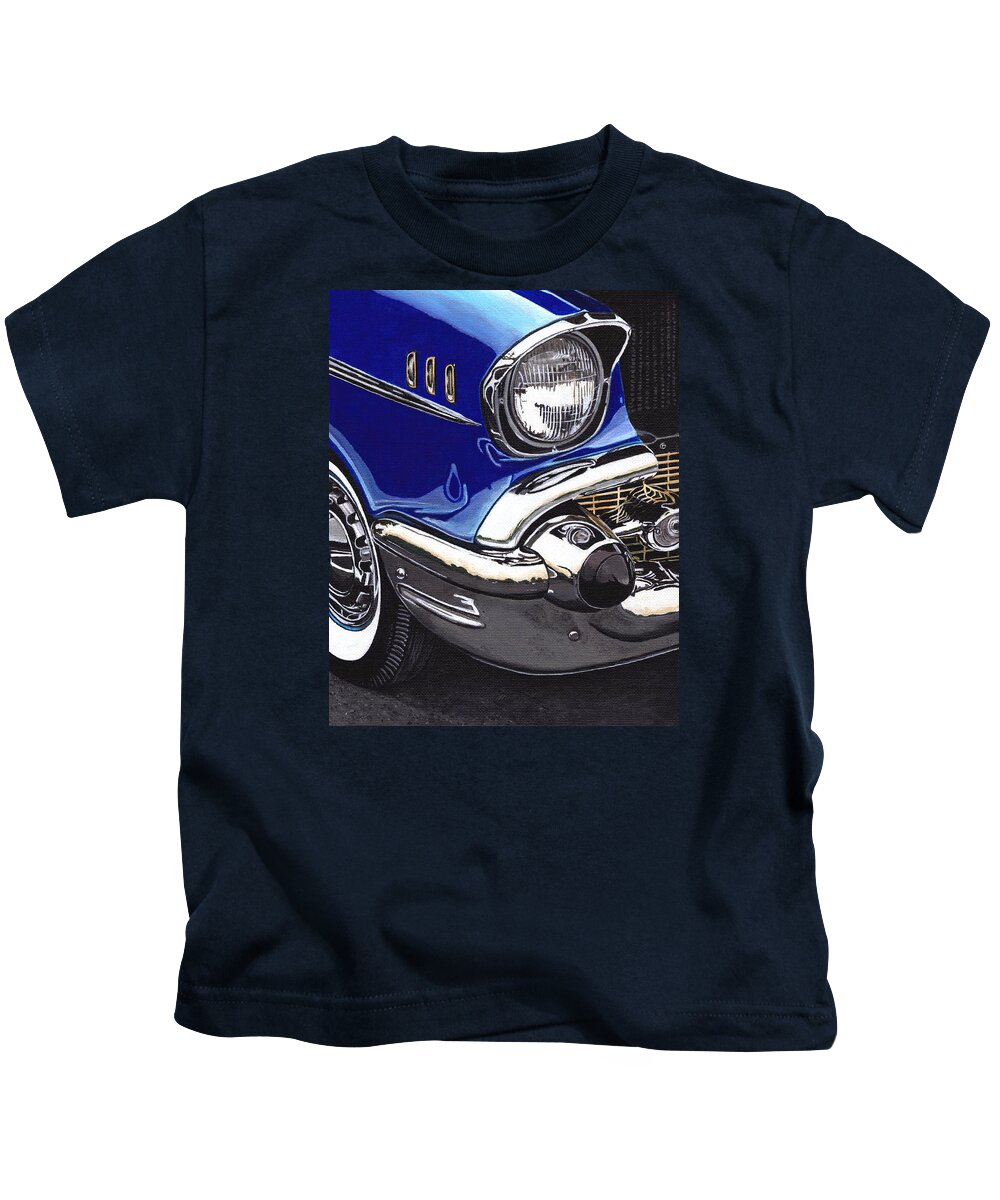 Cars Kids T-Shirt featuring the painting True Blue '57 by Daniel Carvalho