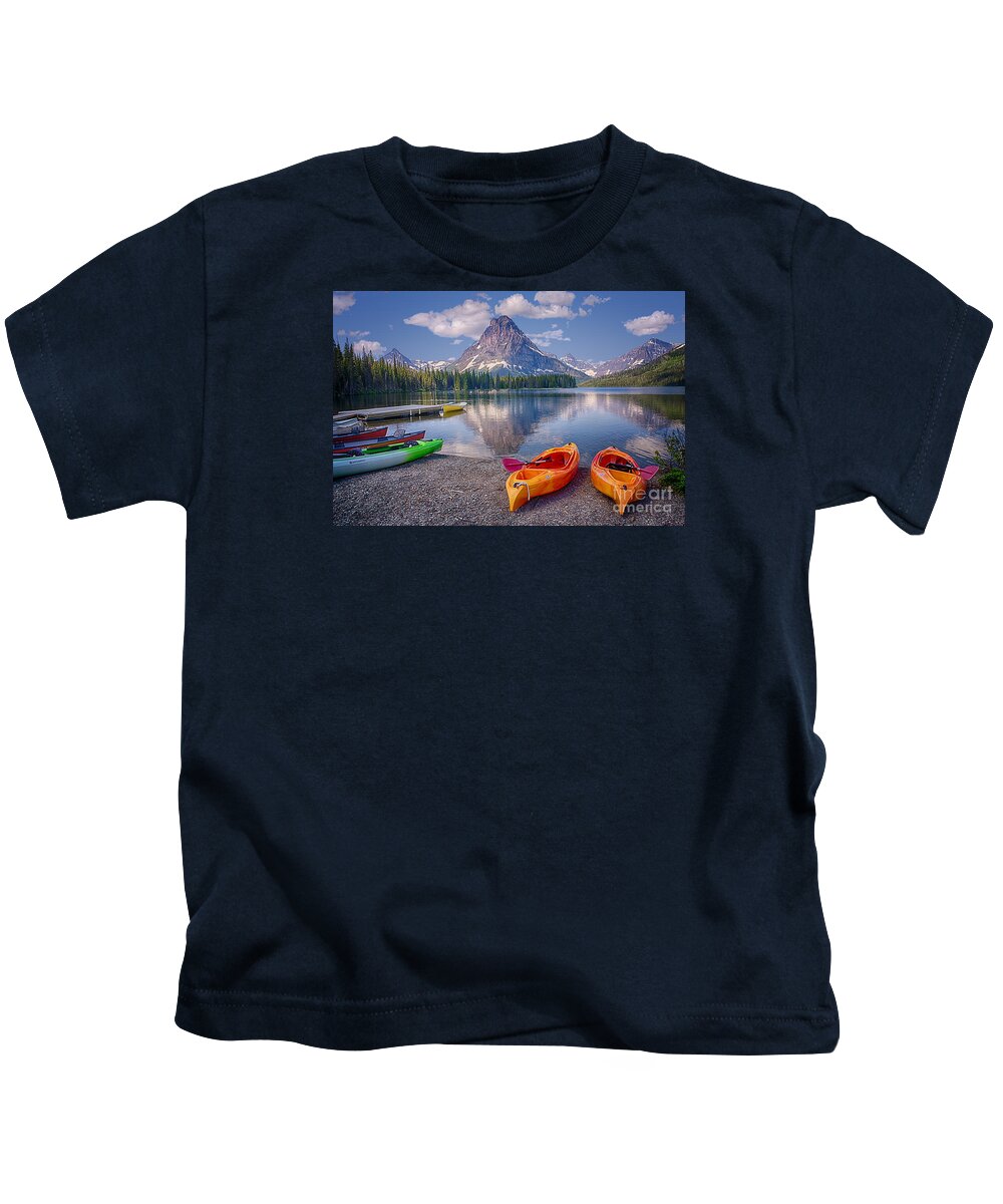 Kayak Kids T-Shirt featuring the photograph Two Medicine Lake Reflections by Priscilla Burgers