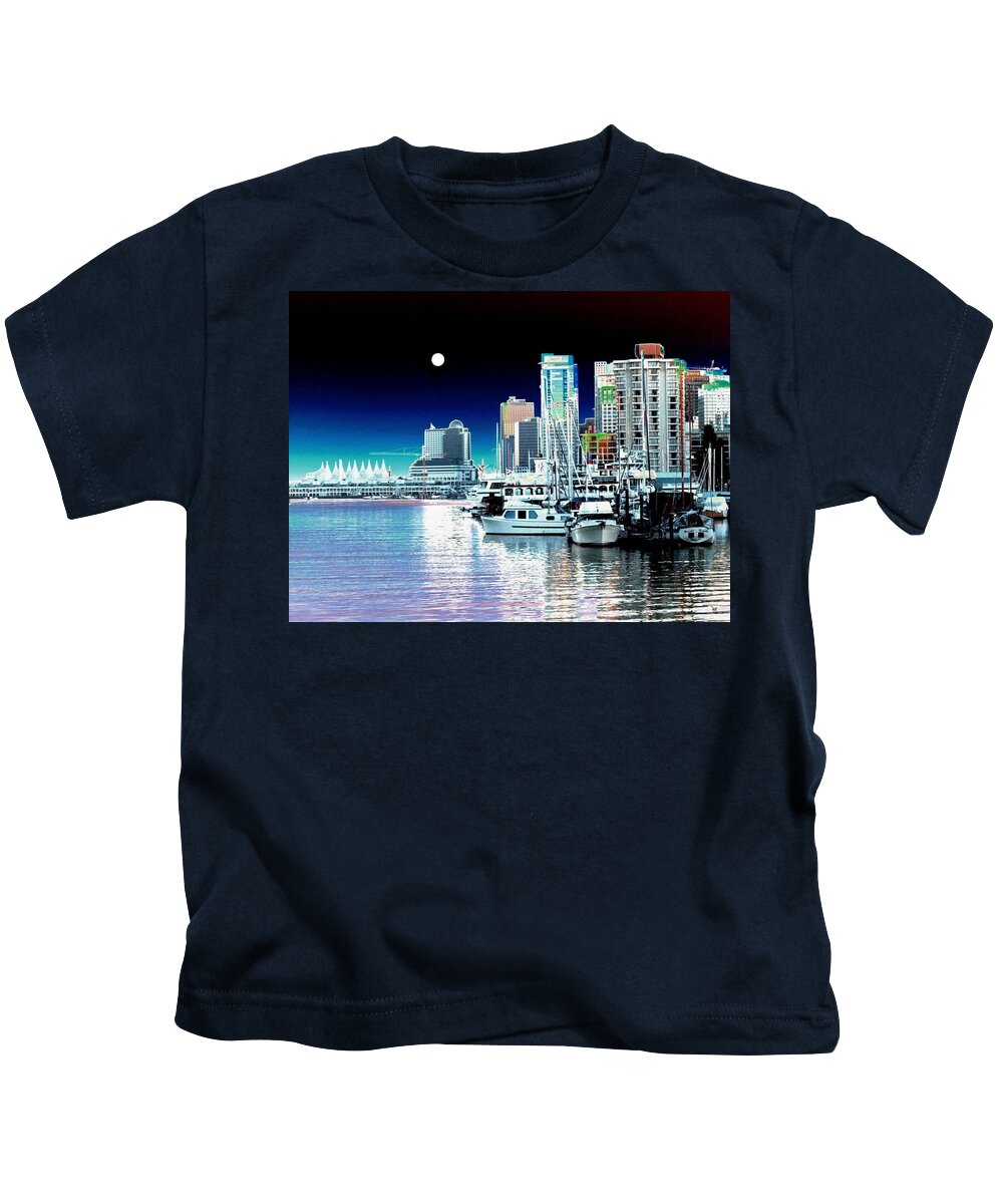 Vancouver Harbor Kids T-Shirt featuring the digital art Vancouver Harbor Moonrise by Will Borden