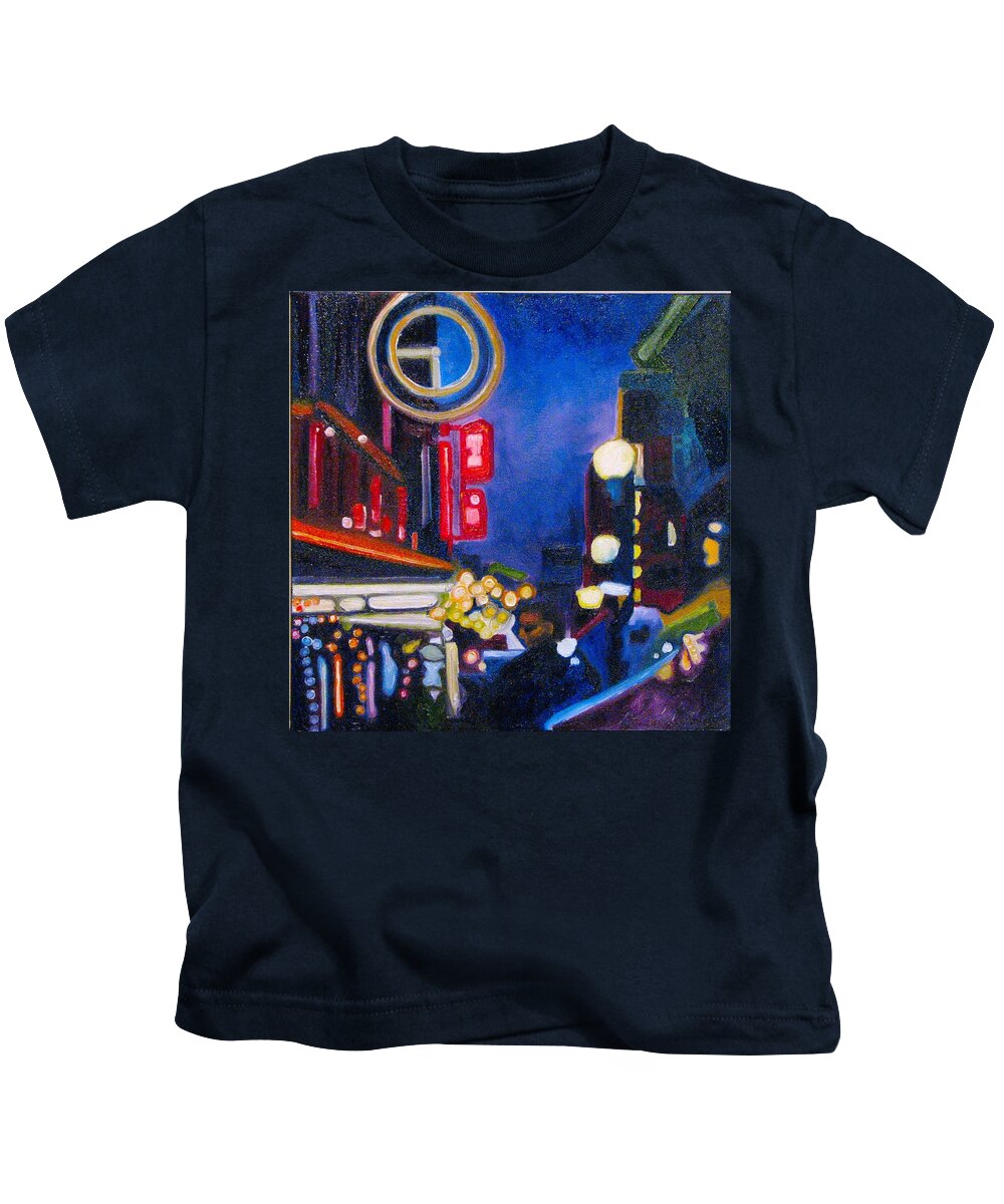 Night Scene Kids T-Shirt featuring the painting Wandering at Dusk by Patricia Arroyo