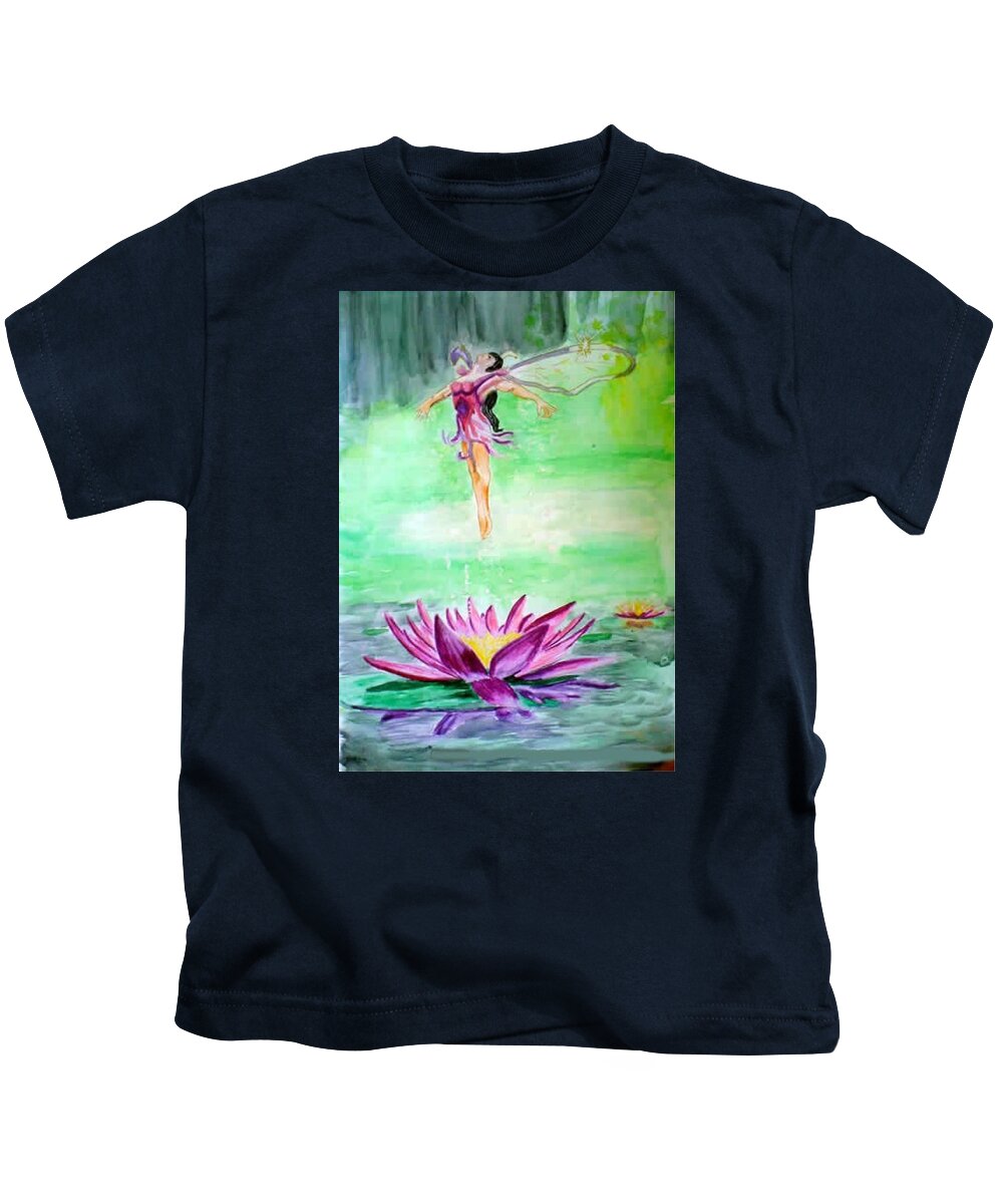 Fairy Kids T-Shirt featuring the painting Water Nymph by AHONU Aingeal Rose