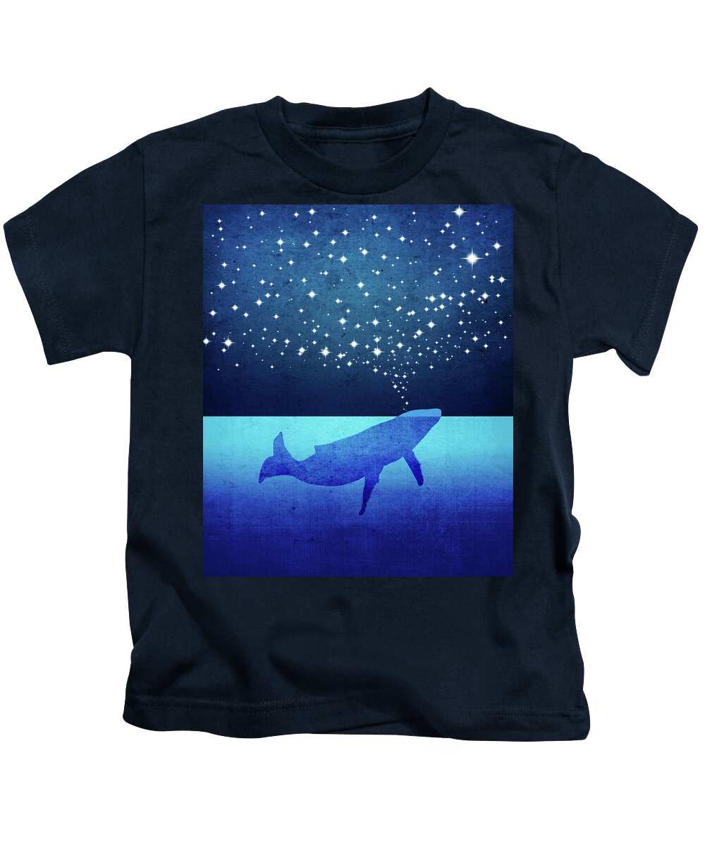 Whale Kids T-Shirt featuring the digital art Whale Spouting Stars by Laura Ostrowski