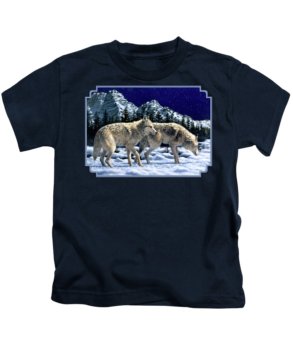 Wolf Kids T-Shirt featuring the painting Wolves - Unfamiliar Territory by Crista Forest