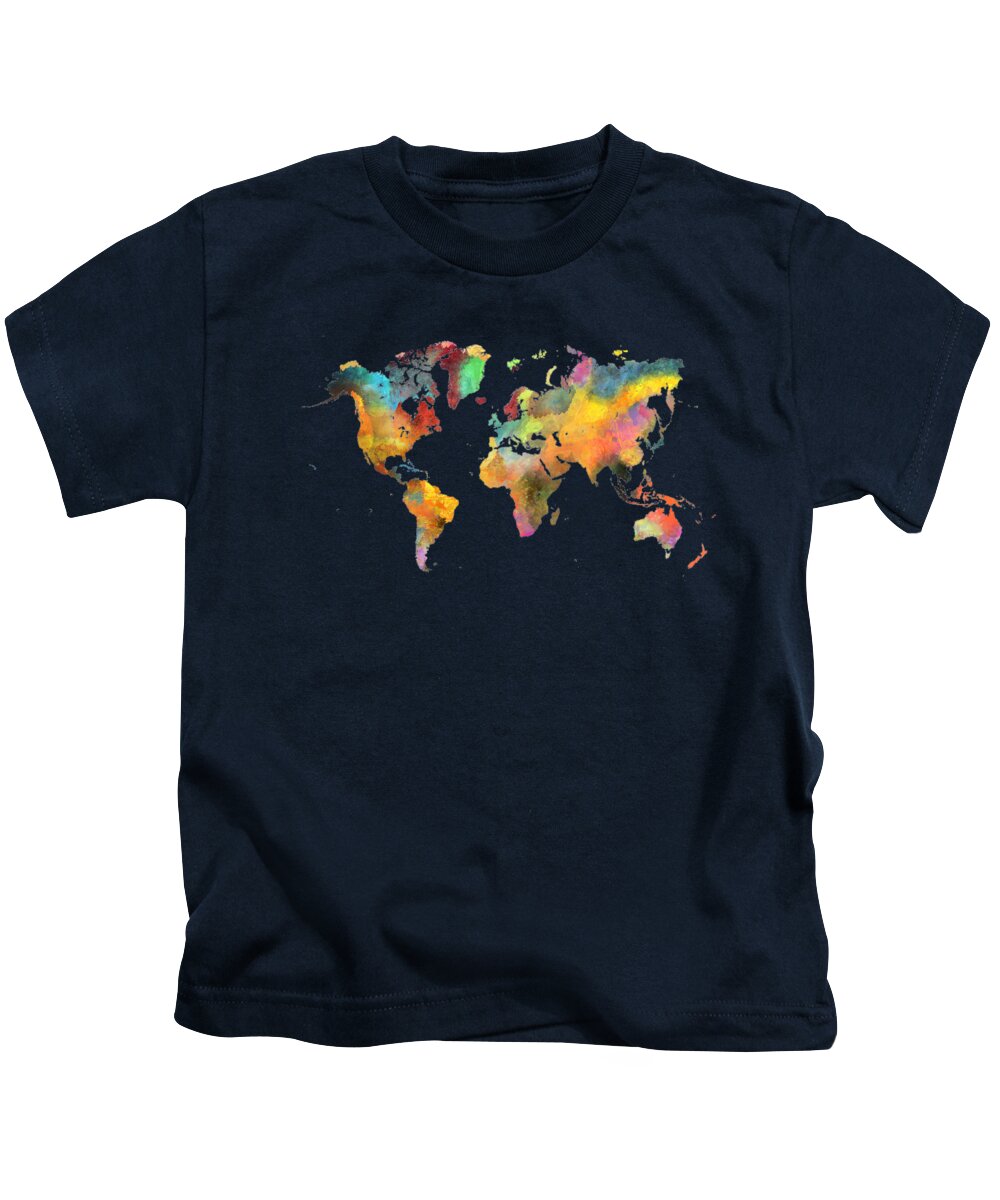 Map Of The World Kids T-Shirt featuring the digital art World Map 2 by Justyna Jaszke JBJart