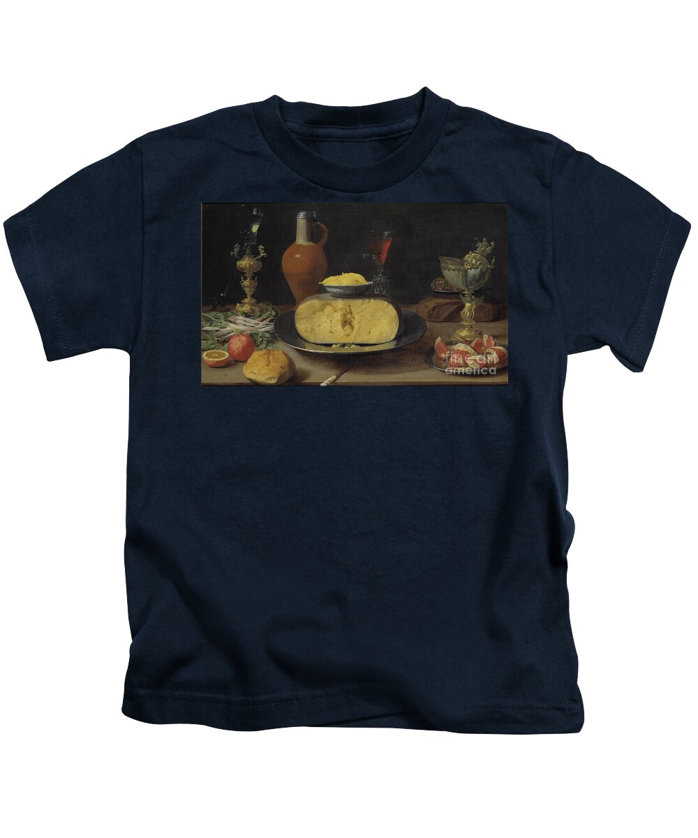 17th Century Kids T-Shirt featuring the painting Breakfast Piece With Cheese And Goblet by Jacob Foppens Van Es