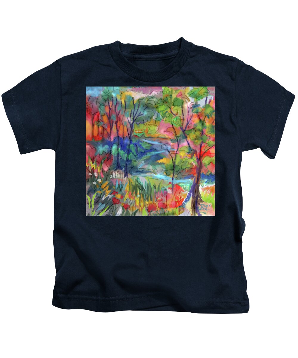 Colorful Landscape Kids T-Shirt featuring the painting Bright Country #2 by Jean Batzell Fitzgerald