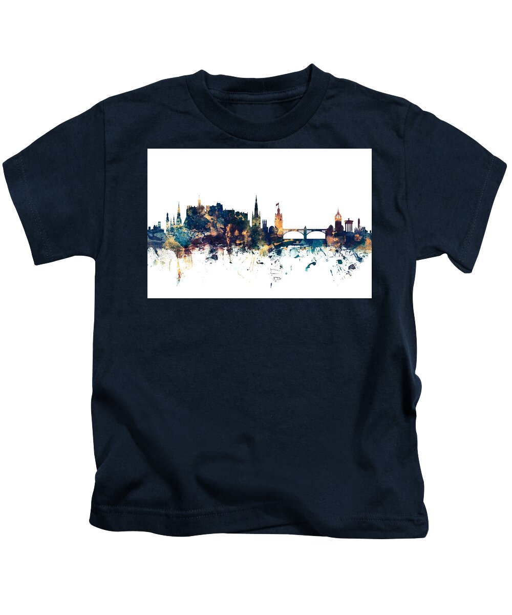 Edinburgh Kids T-Shirt featuring the digital art Edinburgh Scotland Skyline #33 by Michael Tompsett