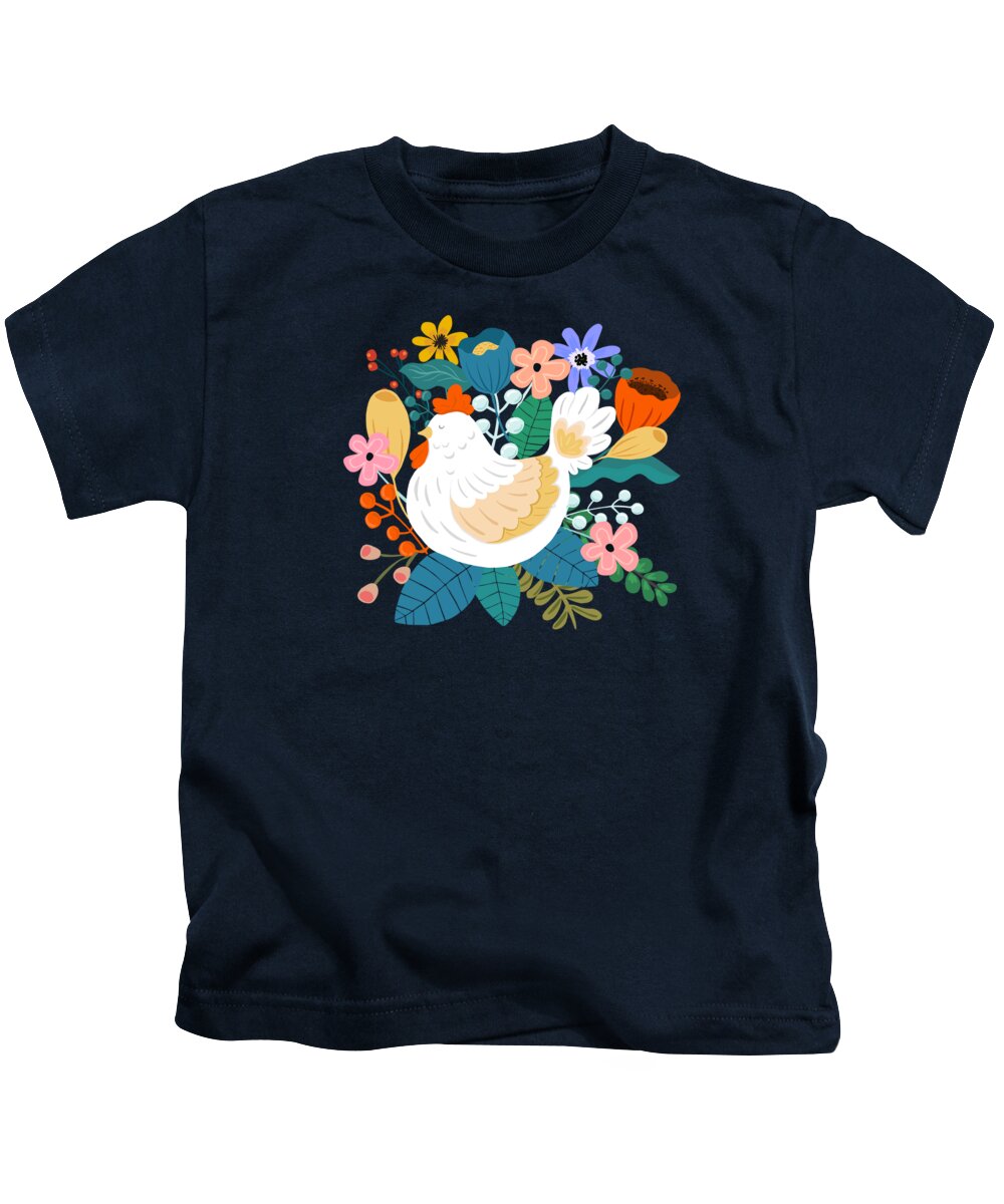 Painting Kids T-Shirt featuring the painting A Cheerful Chicken In A Sunny Garden by Little Bunny Sunshine