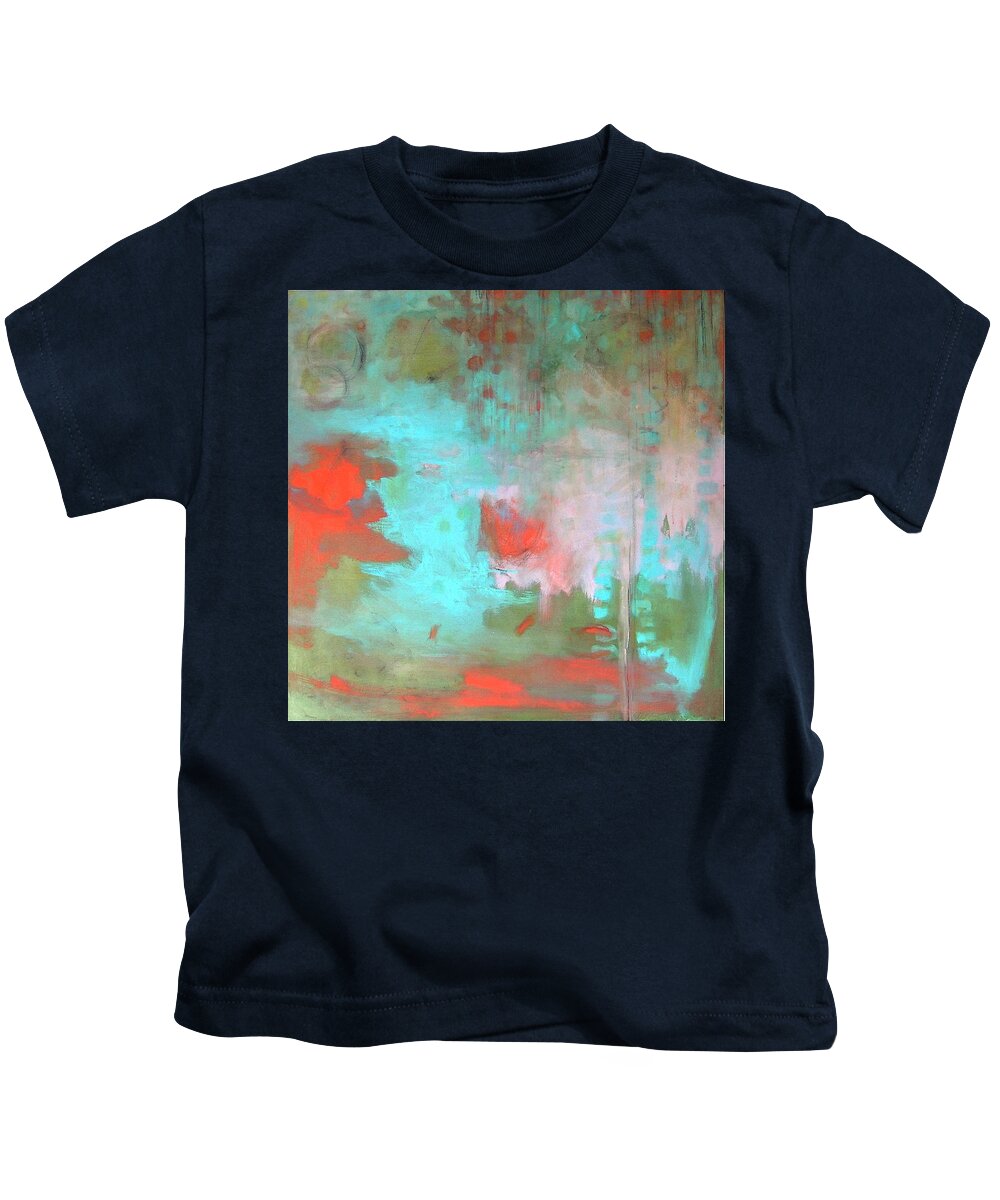 Turquoise Kids T-Shirt featuring the painting China Garden by Janet Zoya