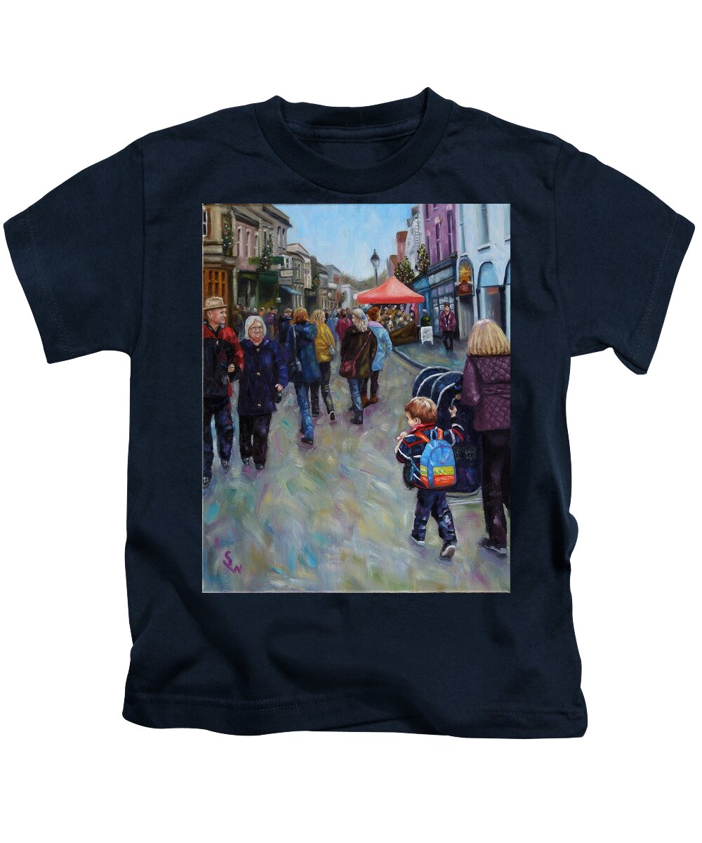 Impressionist Kids T-Shirt featuring the painting Christmas Fayre by Shirley Wellstead