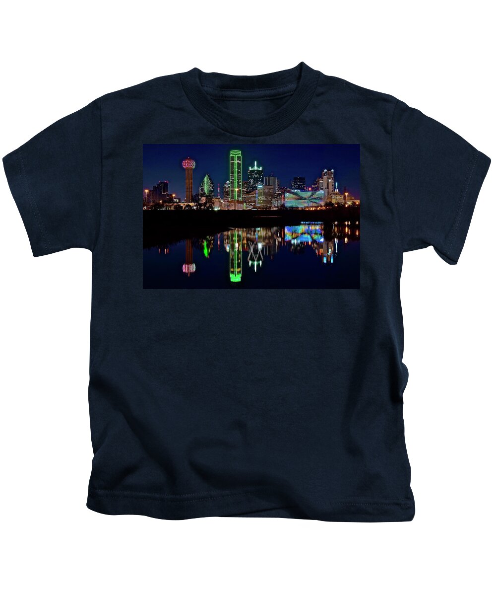 Dallas Kids T-Shirt featuring the photograph Dallas Reflecting at Night by Frozen in Time Fine Art Photography