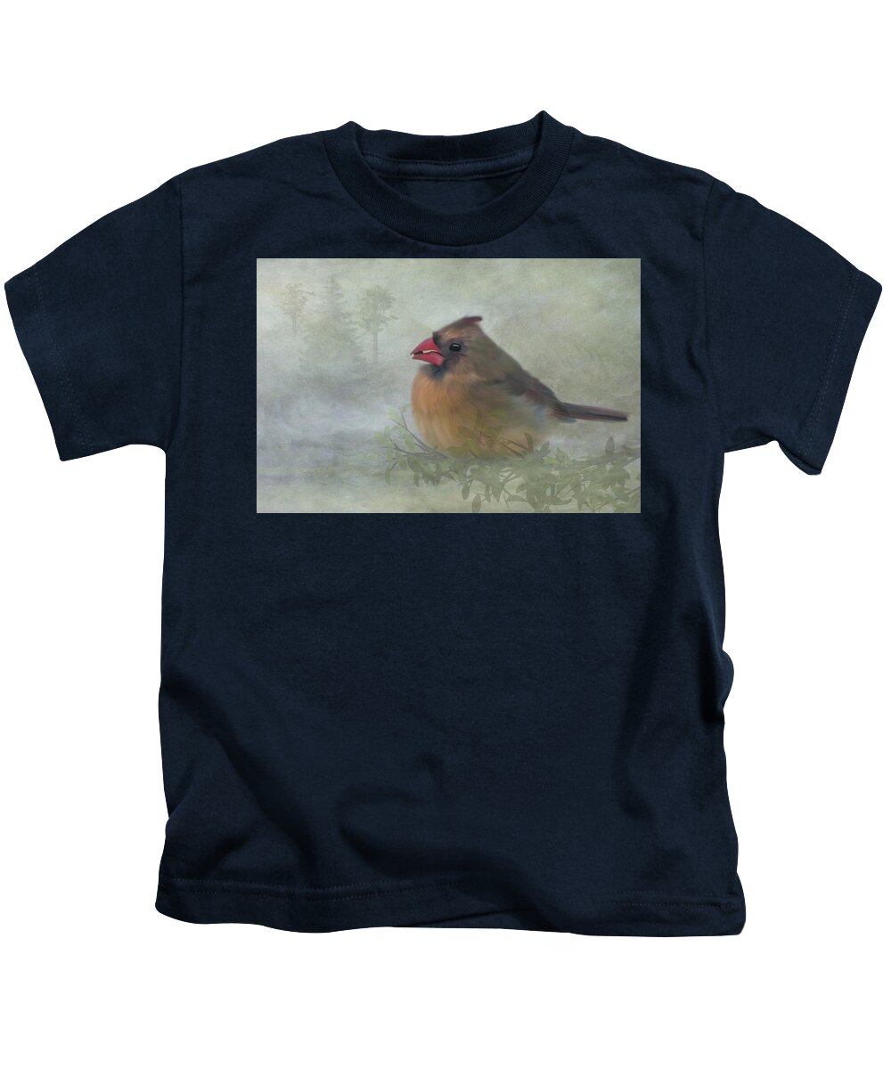 Female Cardinal Kids T-Shirt featuring the photograph Female Cardinal with Seed by Patti Deters