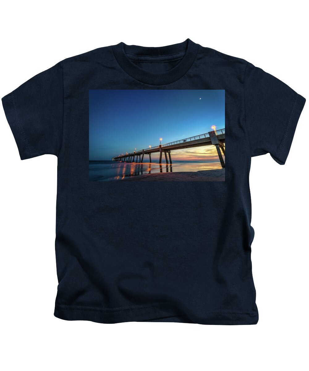 Pier Kids T-Shirt featuring the photograph Fishing Pier at Night by Mike Whalen