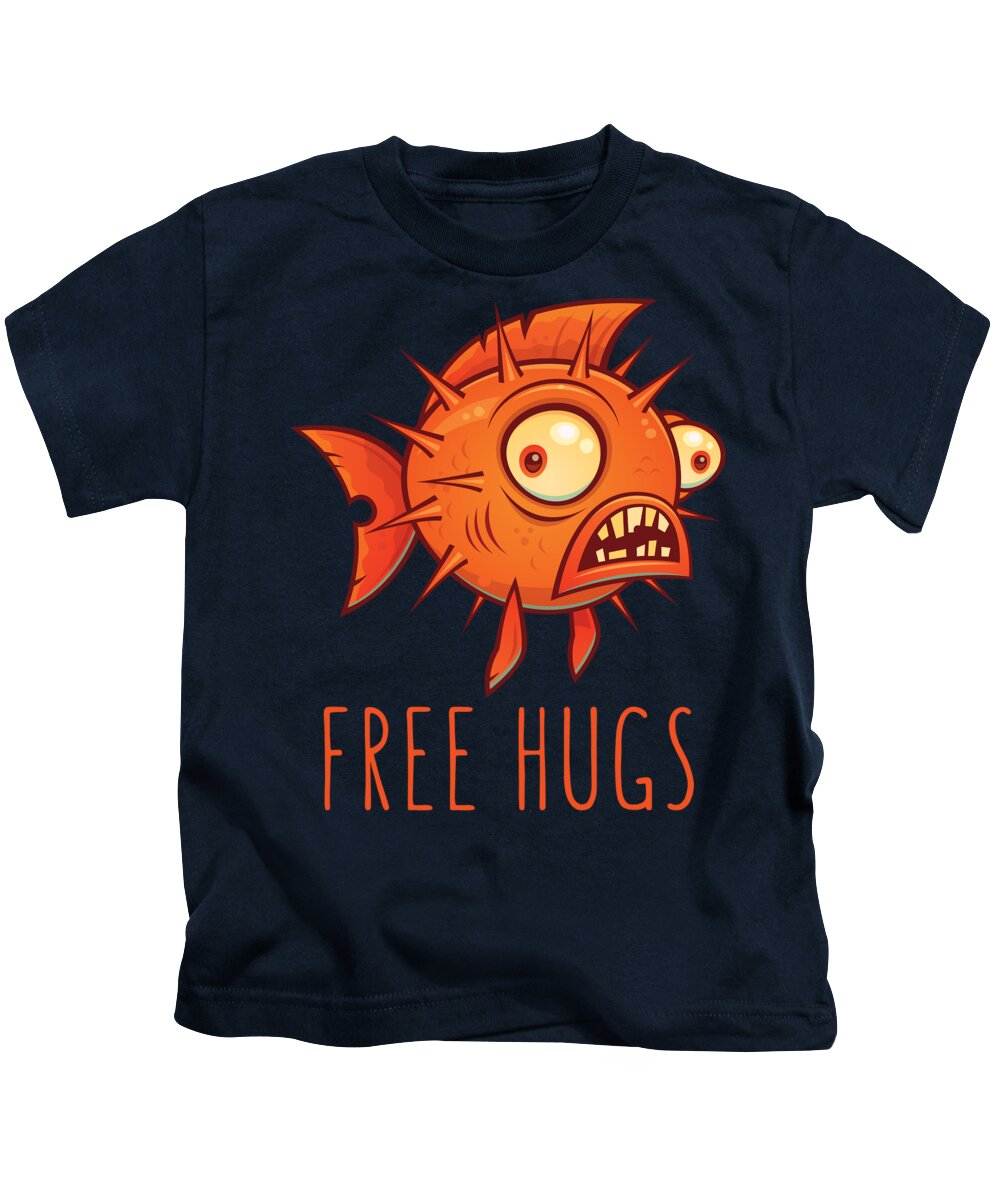 Pufferfish Kids T-Shirt featuring the digital art Free Hugs Cartoon Blowfish by John Schwegel