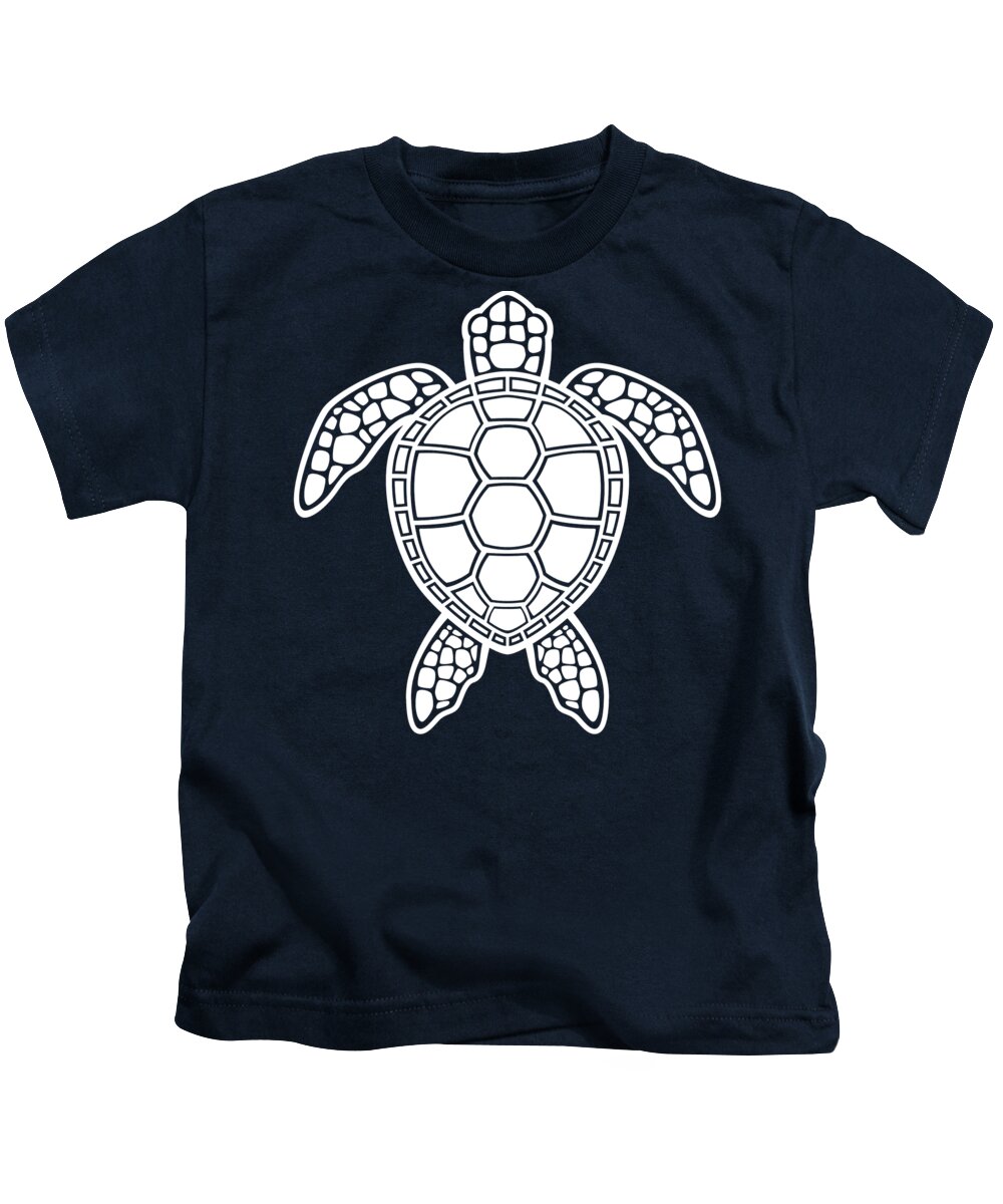Green Kids T-Shirt featuring the digital art Green Sea Turtle Design - White by John Schwegel