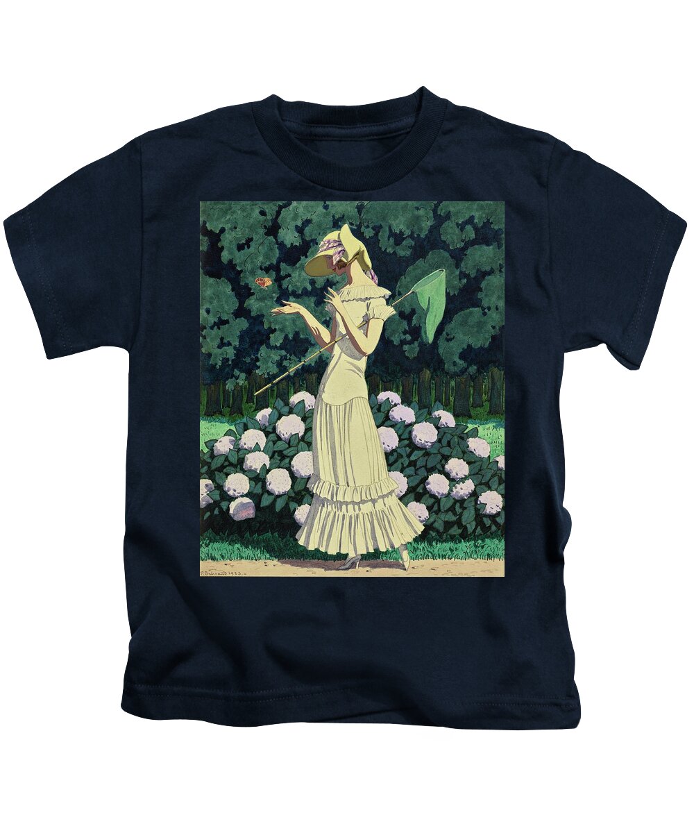#new2022vogue Kids T-Shirt featuring the painting Illustration Of A Butterfly Catcher by Pierre Brissaud