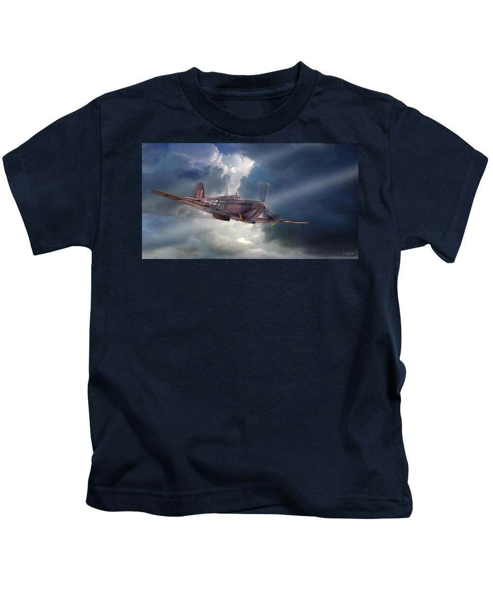 Military Kids T-Shirt featuring the digital art Spitfire the plane that saved the world by James Vaughan