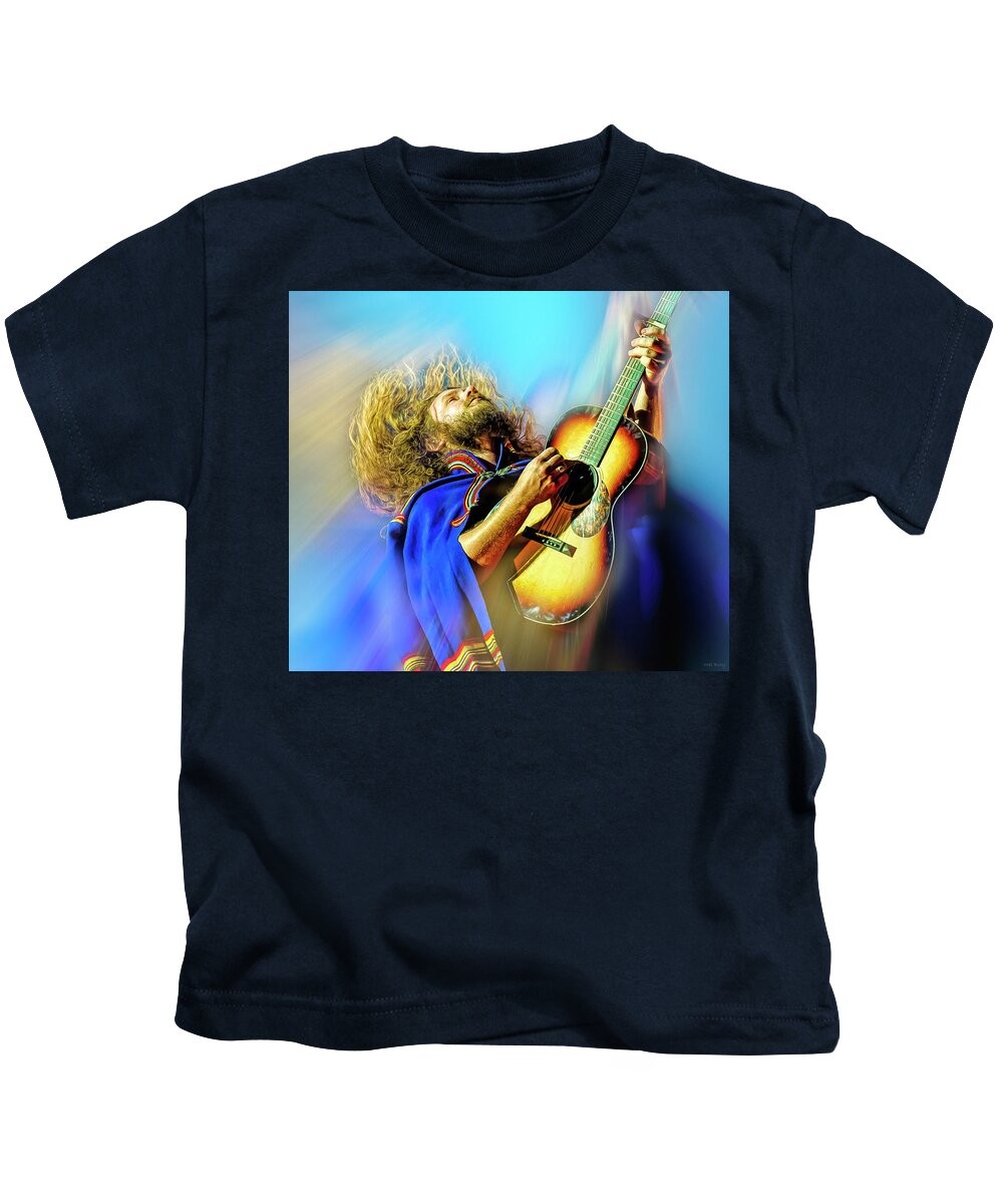 Jim James Kids T-Shirt featuring the mixed media Jim James of My Morning Jacket by Mal Bray