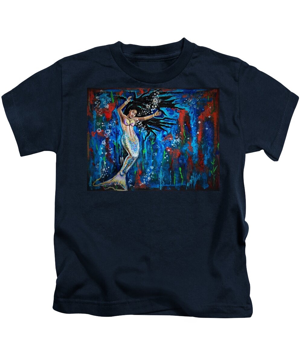 Mermaid Kids T-Shirt featuring the painting Lifes Strong Currents by Artist RiA