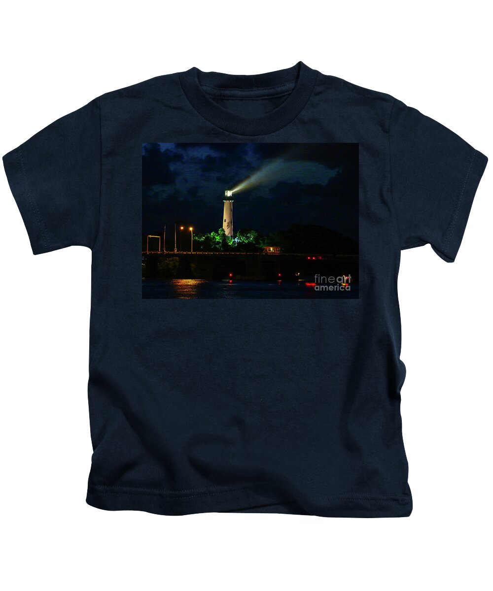 Lighthouse Kids T-Shirt featuring the photograph Lighthouse Lightbeam by Tom Claud