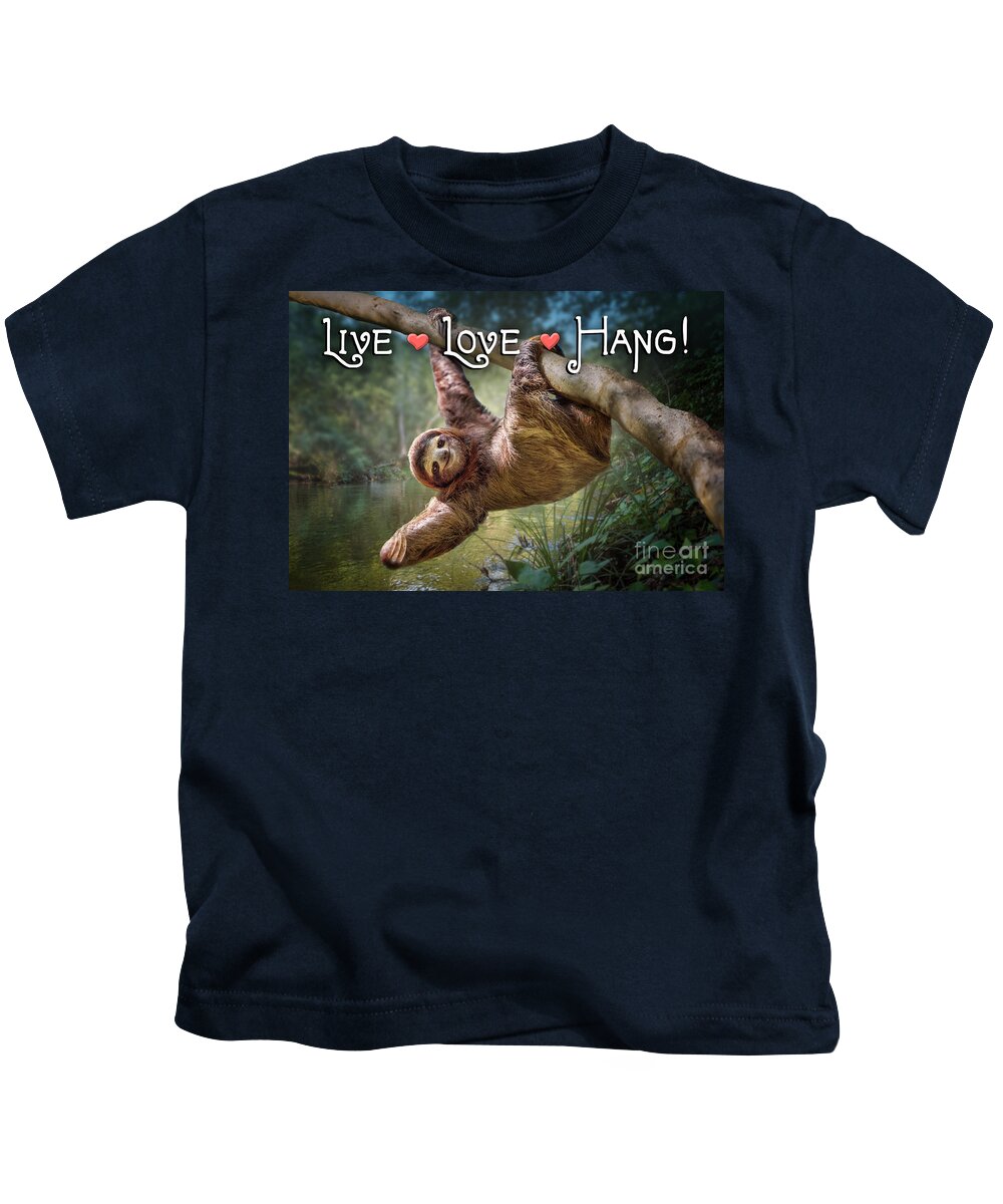 Sloth Kids T-Shirt featuring the digital art Live Love Hang by Evie Cook