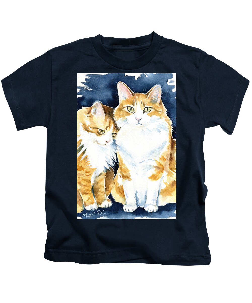 Valentine Kids T-Shirt featuring the painting Love Me Meow Cat Painting by Dora Hathazi Mendes