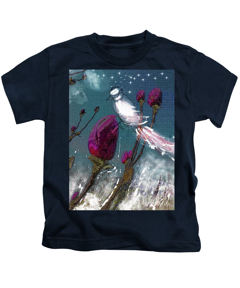 Earthy Kids T-Shirt featuring the digital art Moonlight Owlfeather Grounds by Alexandra Vusir