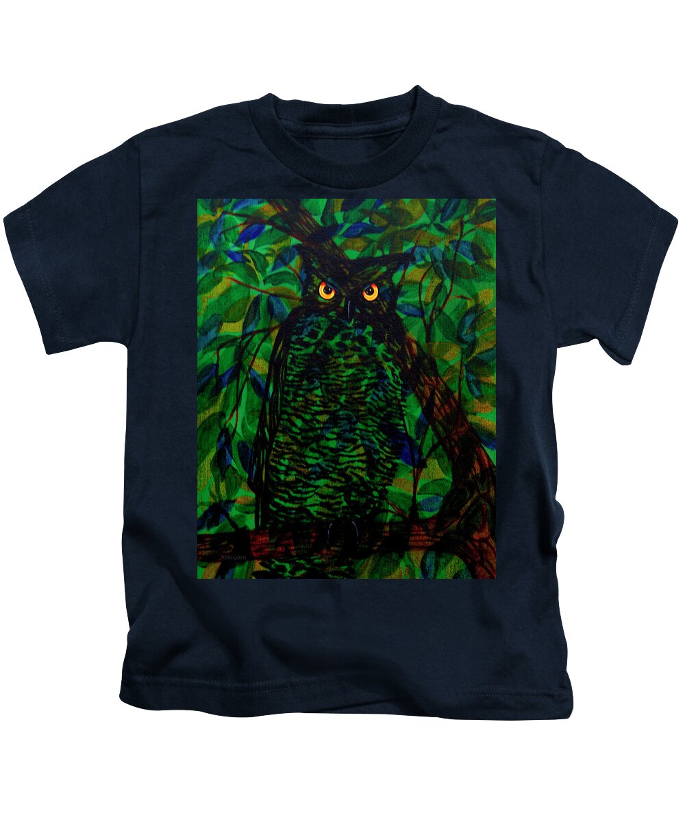 Owl Kids T-Shirt featuring the painting Owl by David Arrigoni