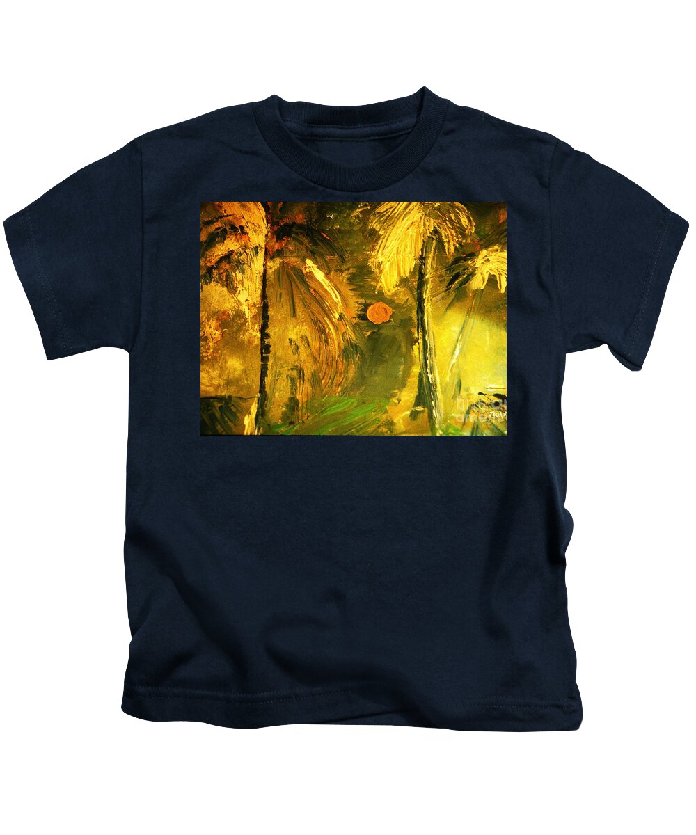 Palm Trees Kids T-Shirt featuring the painting Tropical Gold by Zsanan Studio