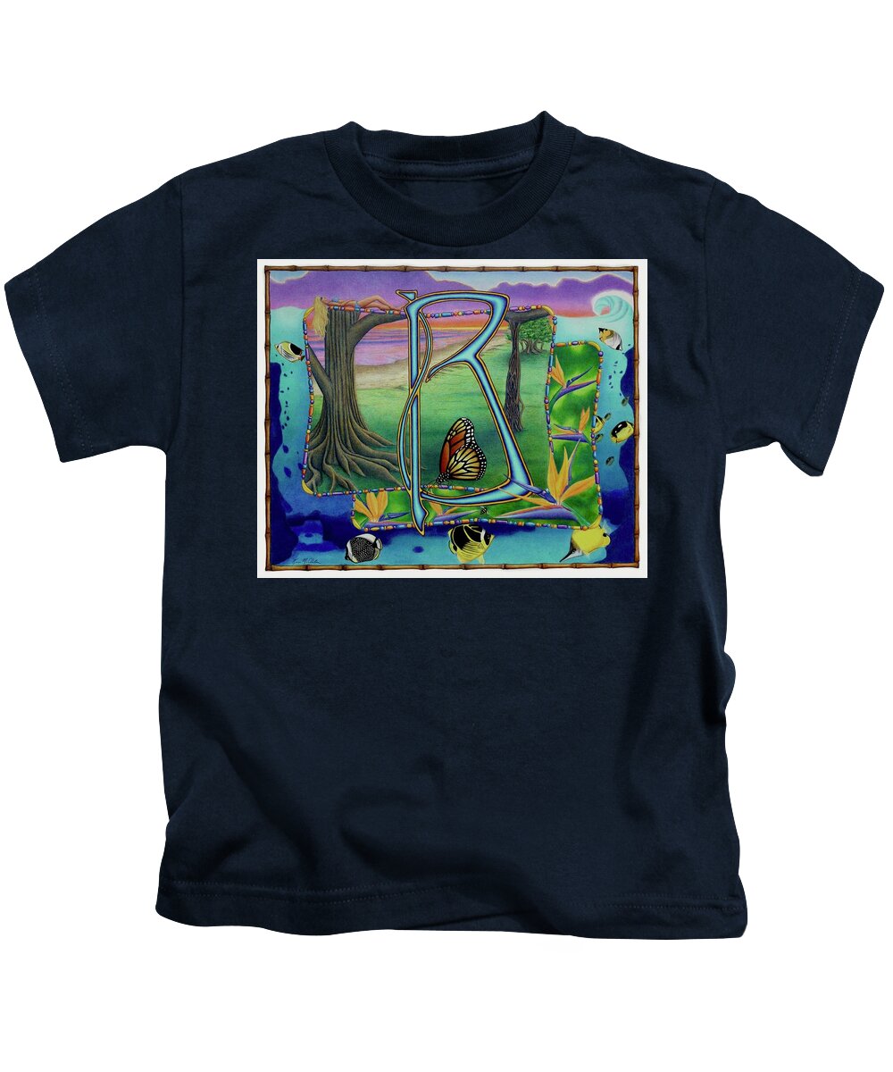 Kim Mcclinton Kids T-Shirt featuring the drawing B is for Beach by Kim McClinton