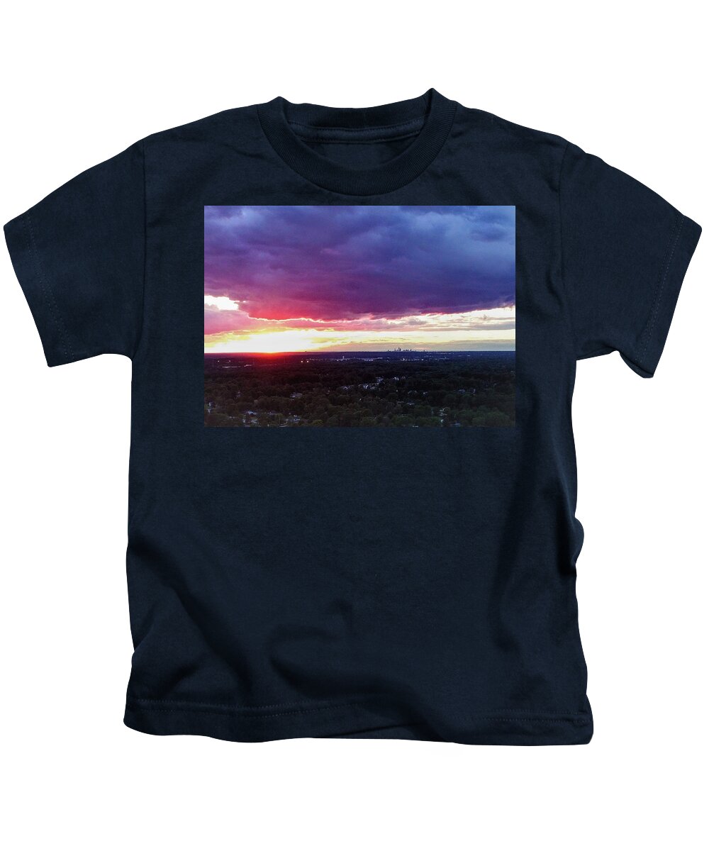  Kids T-Shirt featuring the photograph Cleveland Sunset - Drone #1 by Brad Nellis