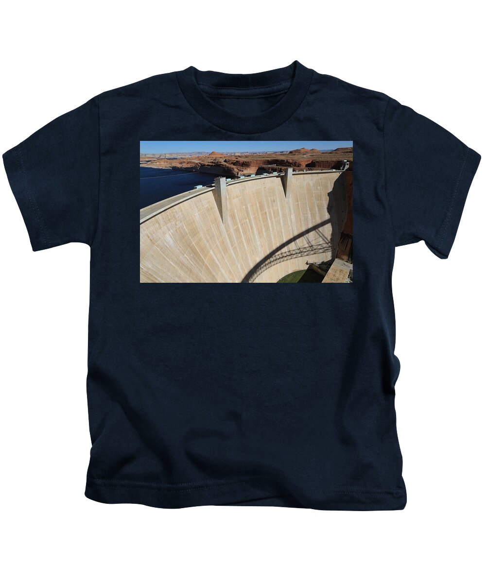 Glen Canyon Dam Kids T-Shirt featuring the photograph Glen Canyon Dam and Lake Powell #1 by Richard Krebs