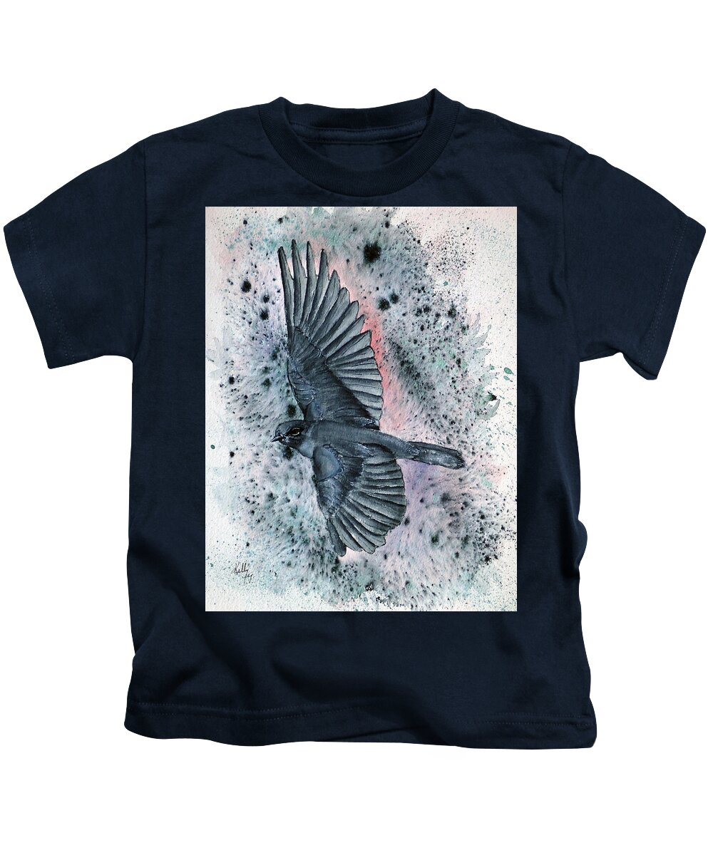 Black Bird Kids T-Shirt featuring the painting Abstract Bird by Kelly Mills