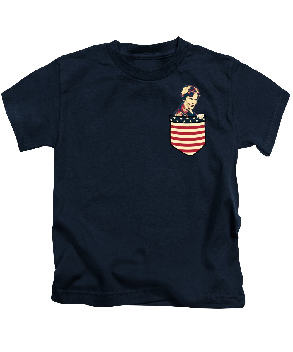 Amelia Kids T-Shirt featuring the digital art Amelia Earhart In My Pocket by Filip Schpindel
