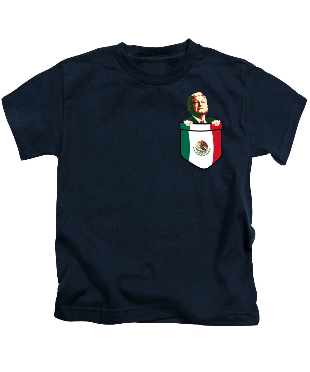 Cuba Kids T-Shirt featuring the digital art Amlo President of mexico chest pocket by Filip Schpindel