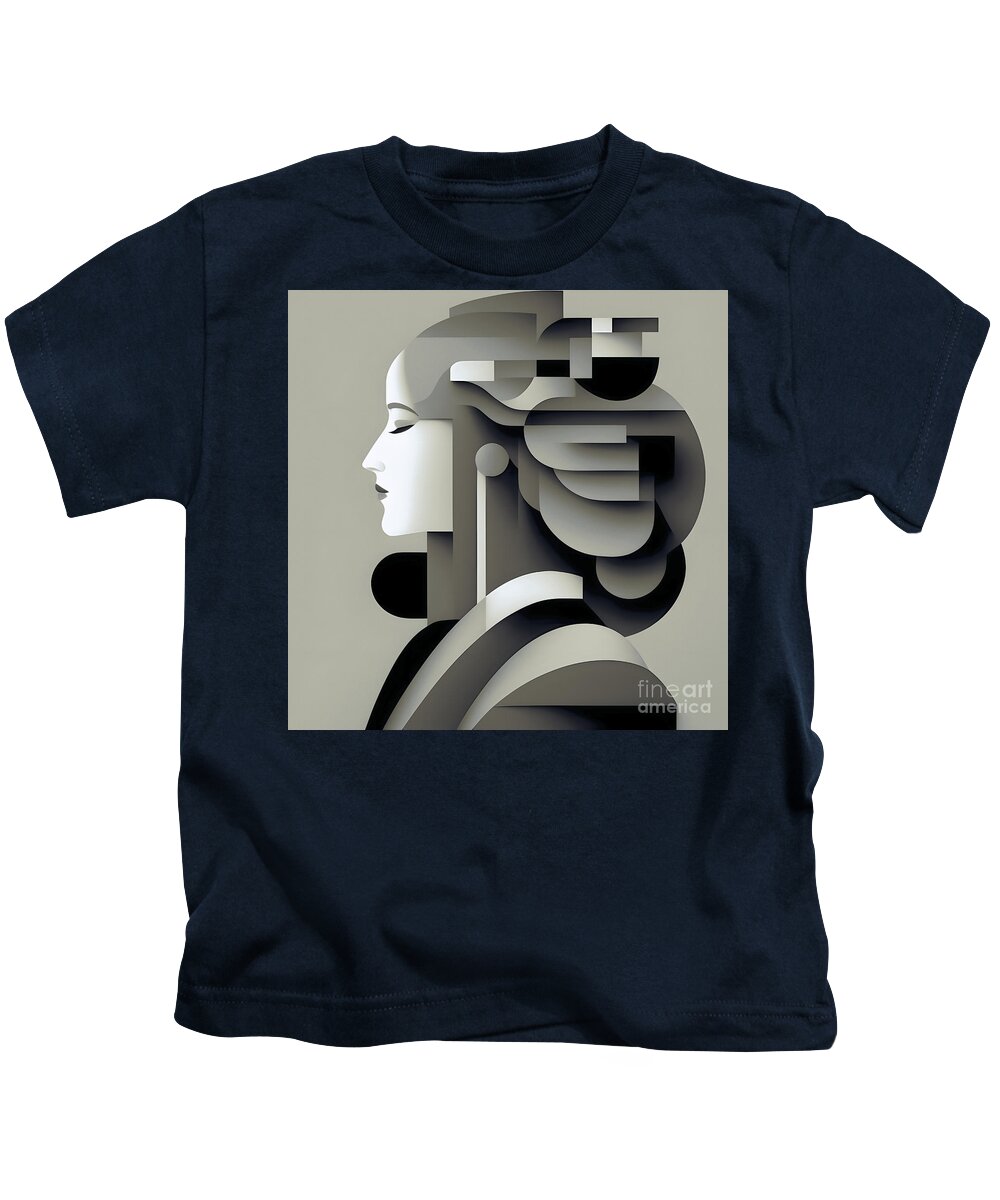 Abstract Kids T-Shirt featuring the digital art Art Deco Portrait - Sage 2 by Philip Preston